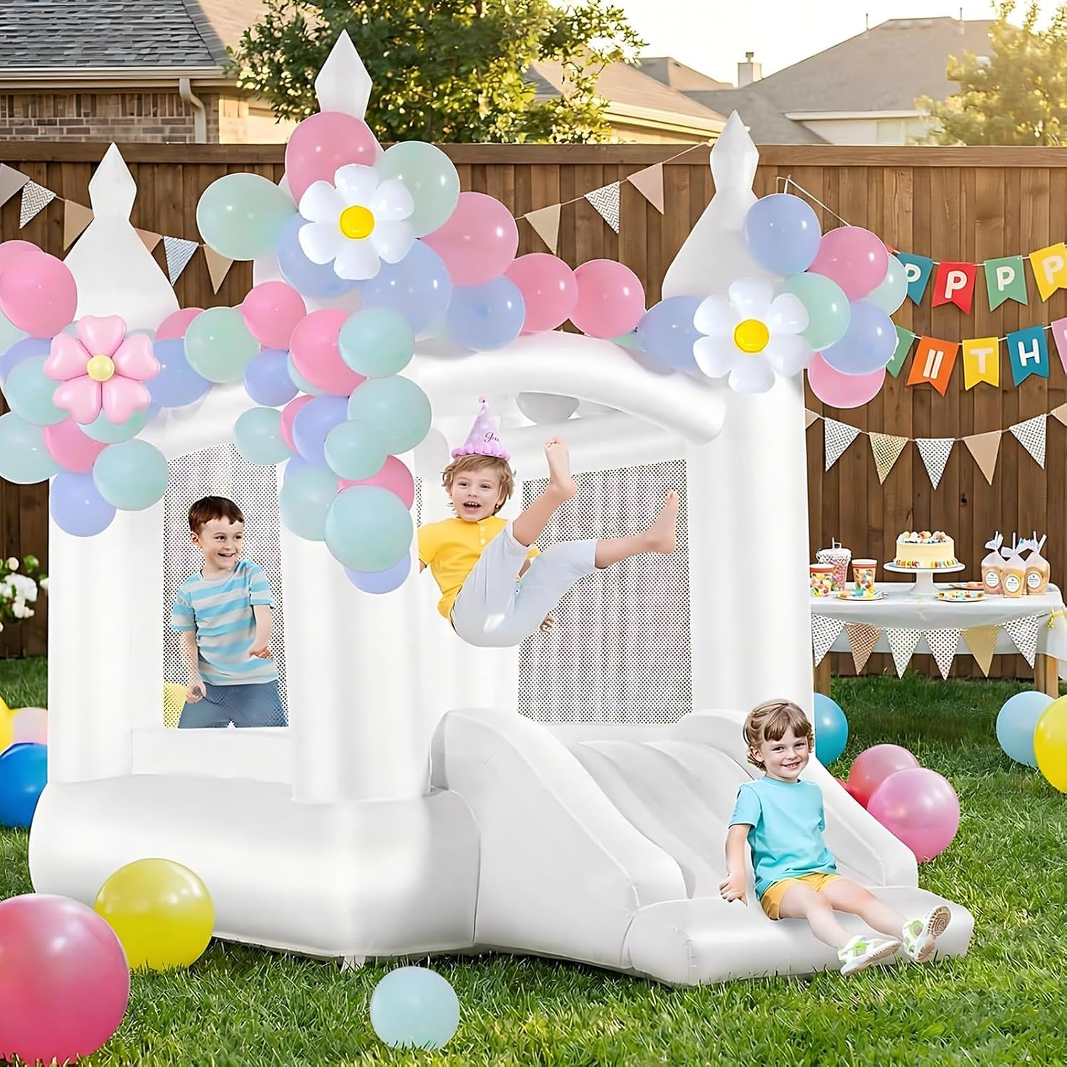 Kids Outdoor House - White Bounce House Indoor Outdoor Bouncy