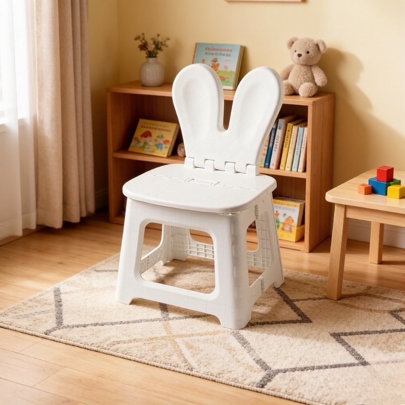 Kids Outdoor Chair Plastic - 2PCS Thickened Rabbit Cartoon Folding Chair,