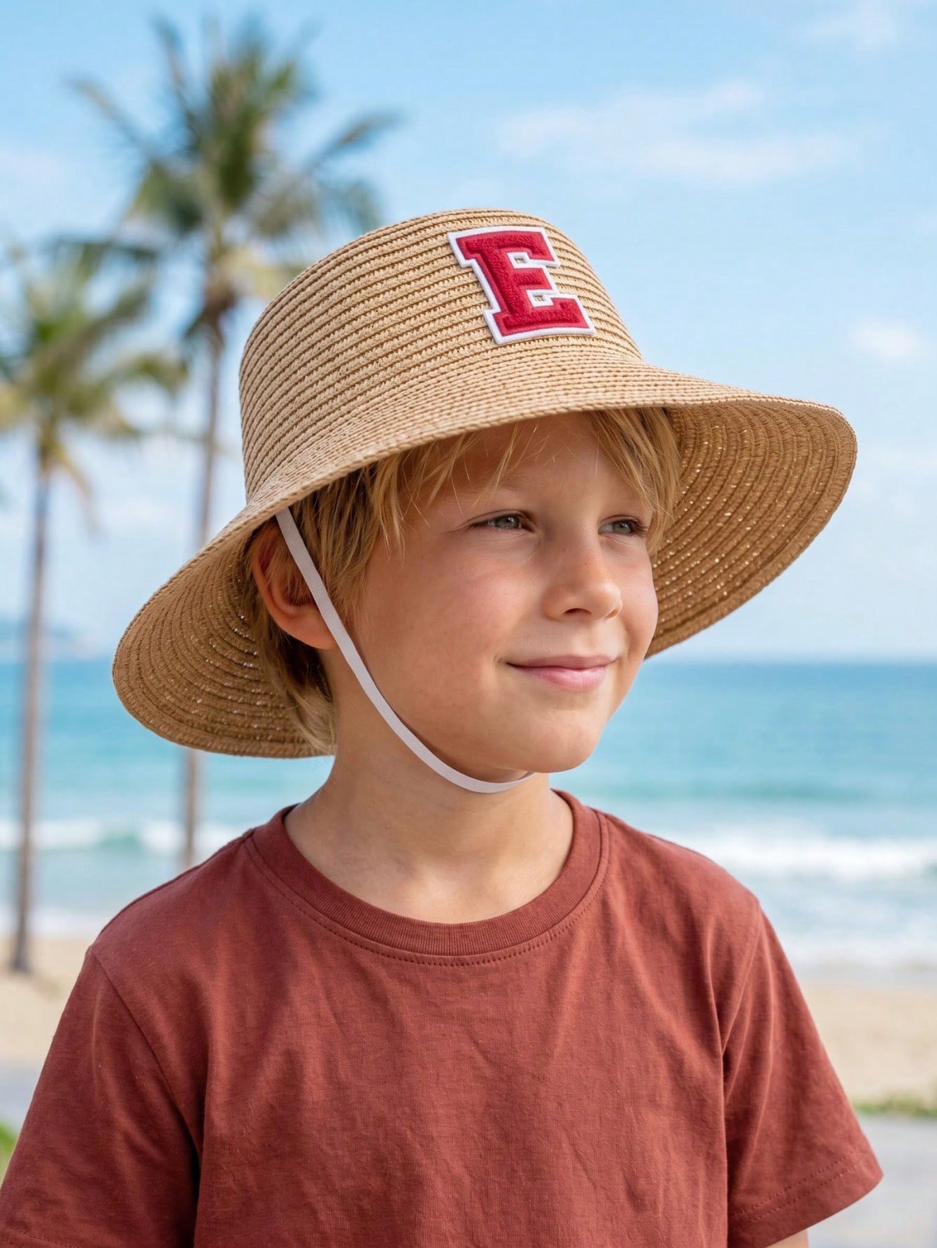 1Pc 3-8Y Boys Coffee Bow Straw - Kids Outdoor Hat ulasan dan harga