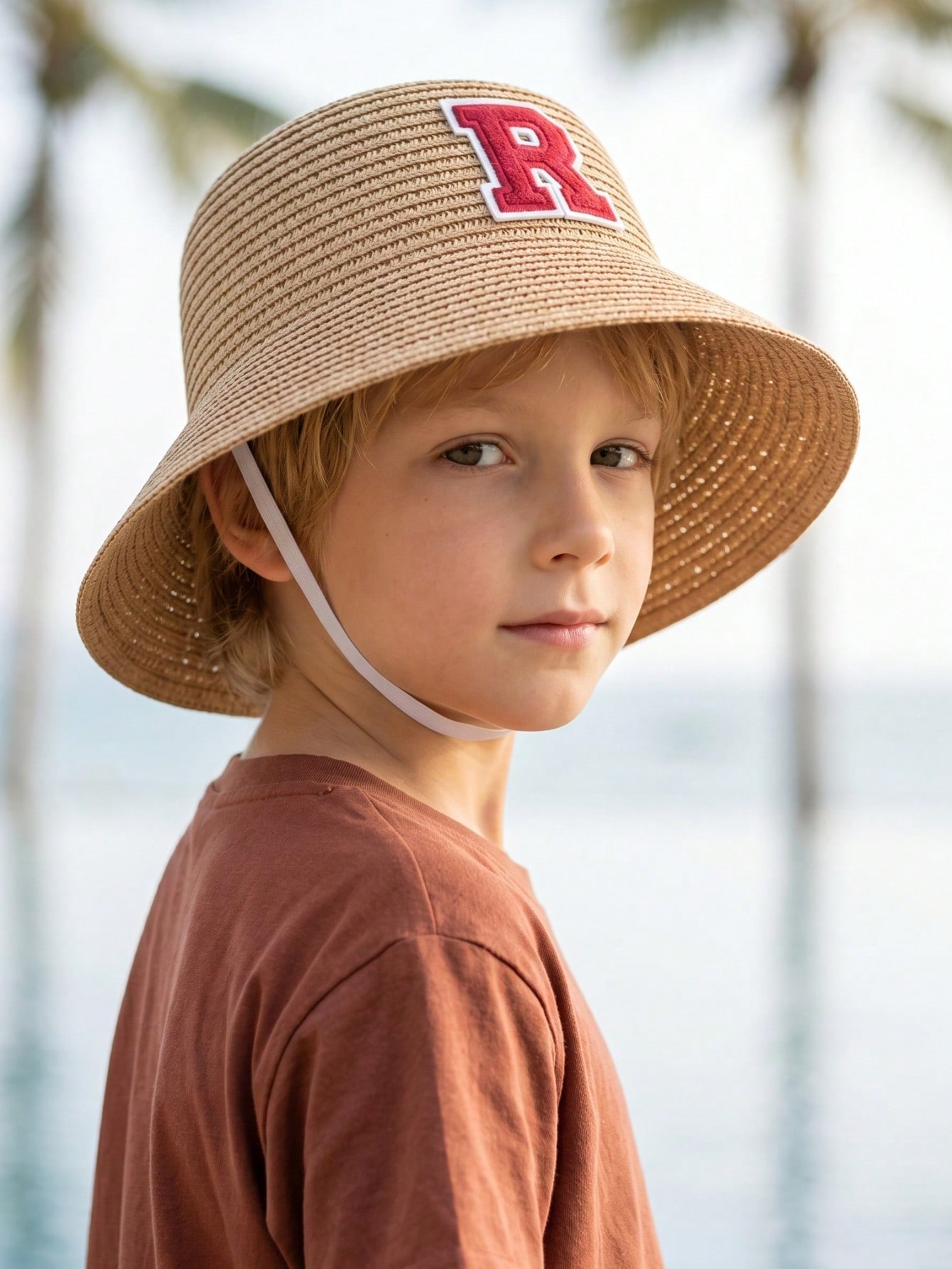 1Pc 3-8Y Boys Coffee Bow Straw - Kids Outdoor Hat ulasan dan harga