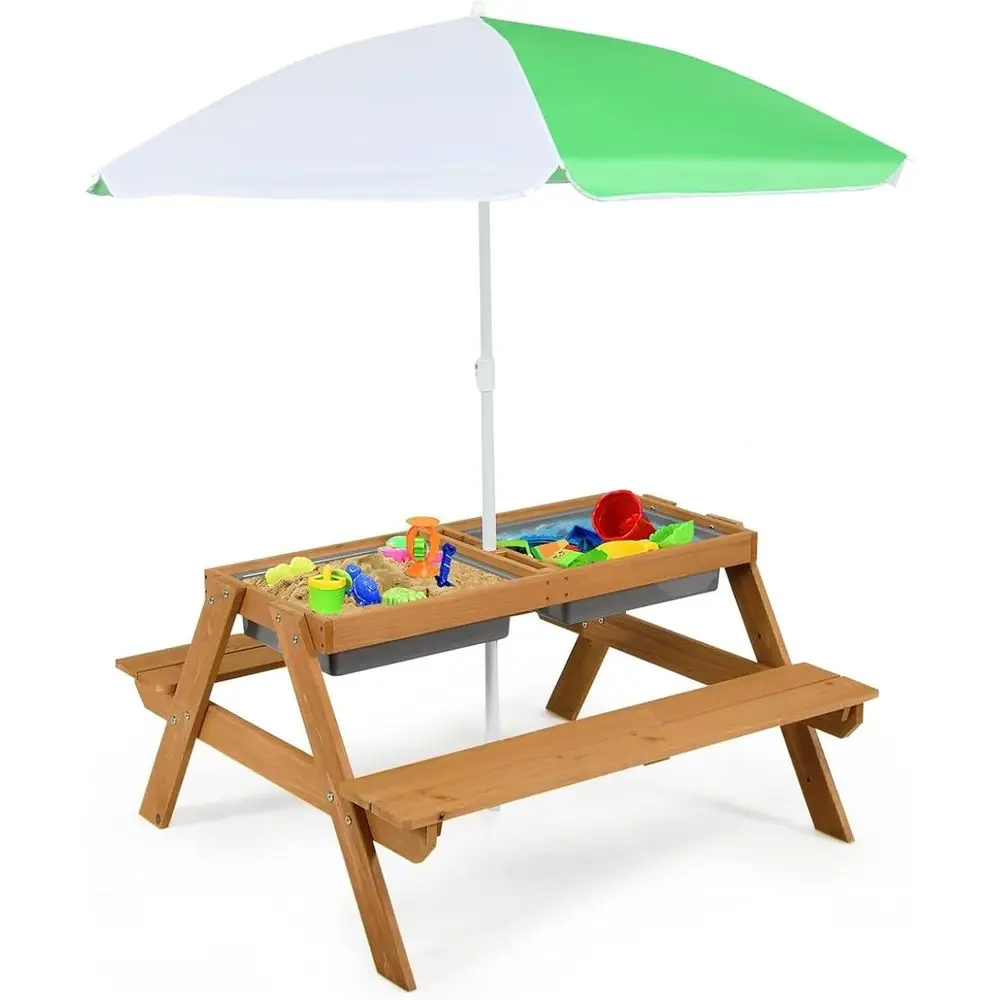 4-in-1 Wooden Sand & Water Pic - Kids Outdoor Umbrella For Table ulasan dan harga