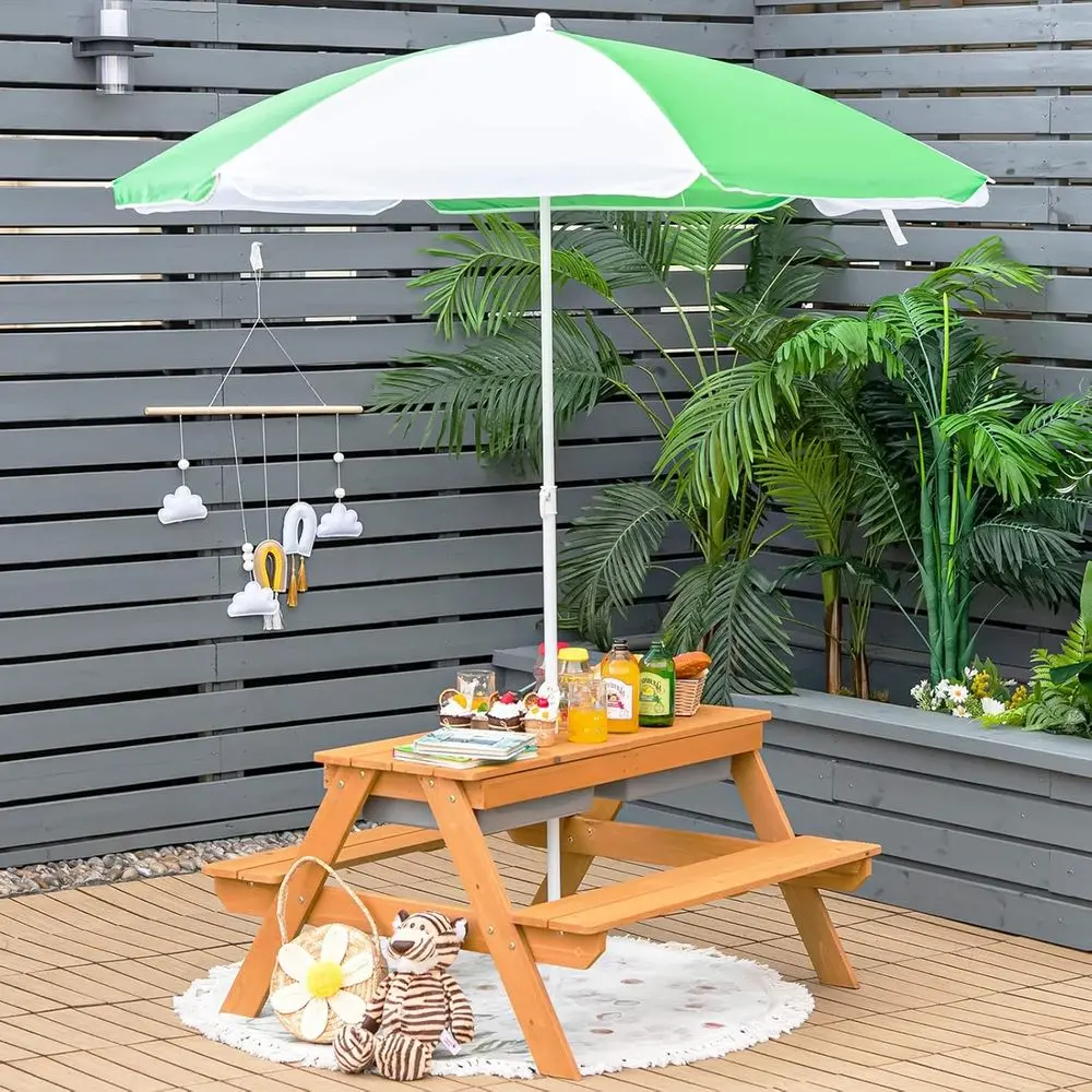 4-in-1 Wooden Sand & Water Pic - Kids Outdoor Umbrella For Table ulasan dan harga