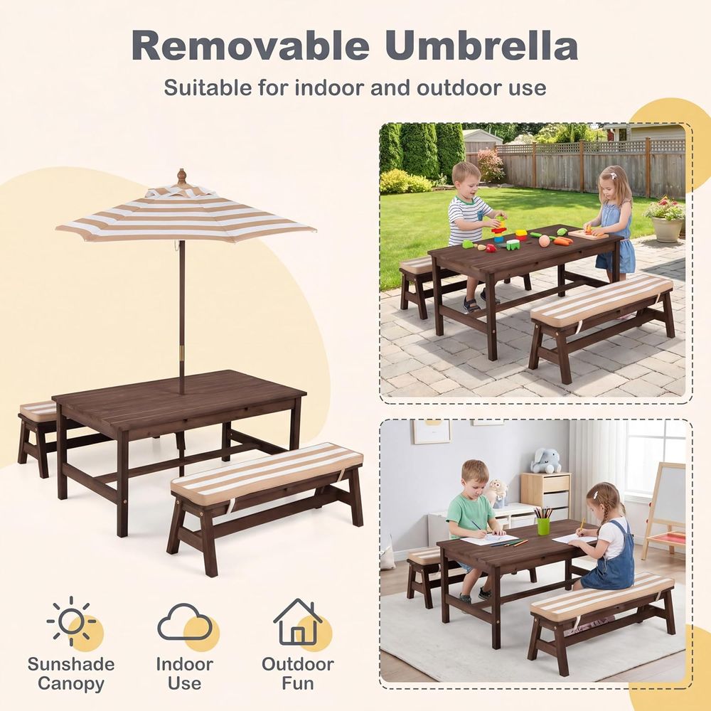 Kids Picnic Table, Large 42“x  - Kids Outdoor Umbrella For Table ulasan dan harga