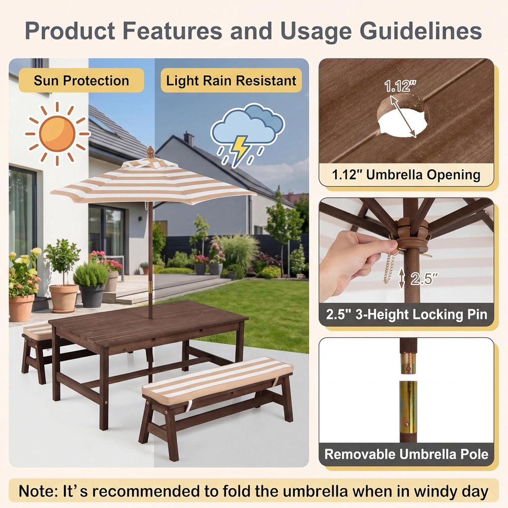 Kids Picnic Table, Large 42“x  - Kids Outdoor Umbrella For Table ulasan dan harga