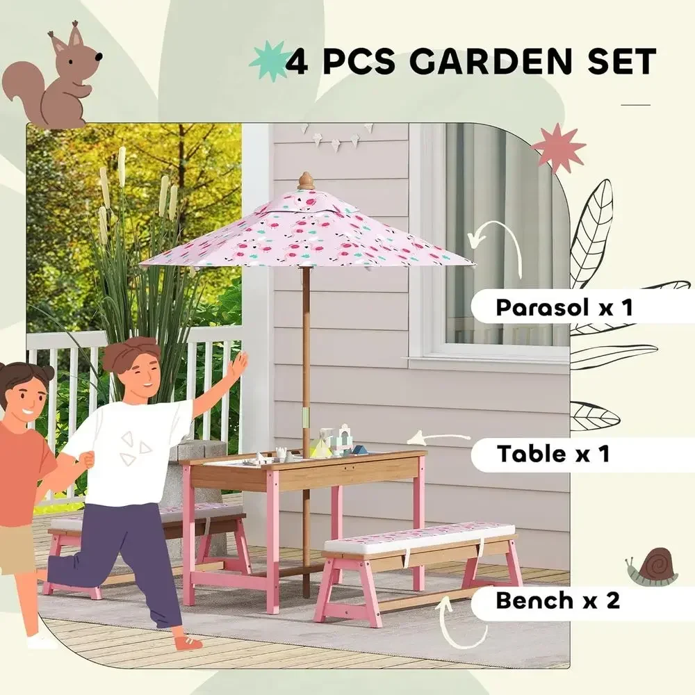 Wooden Picnic Table Set with U - Kids Outdoor Umbrella For Table ulasan dan harga