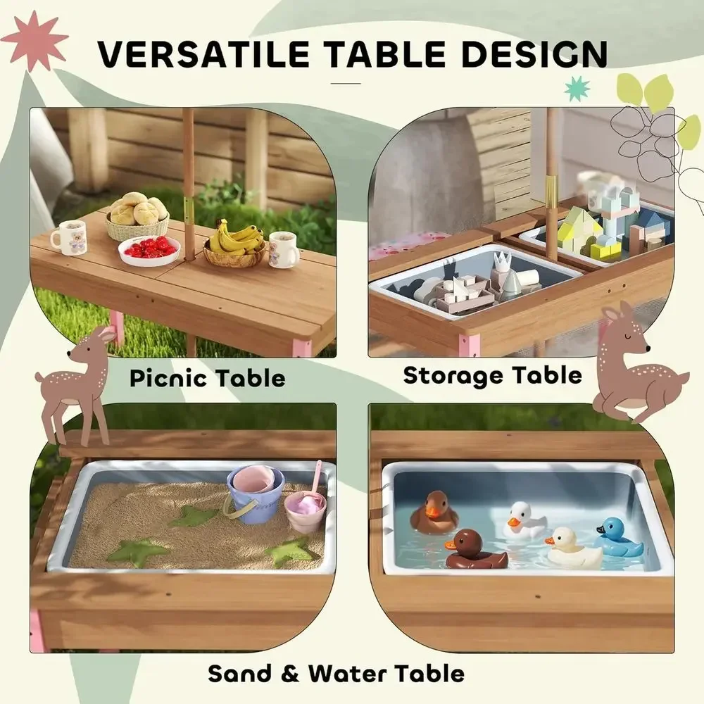Wooden Picnic Table Set with U - Kids Outdoor Umbrella For Table ulasan dan harga