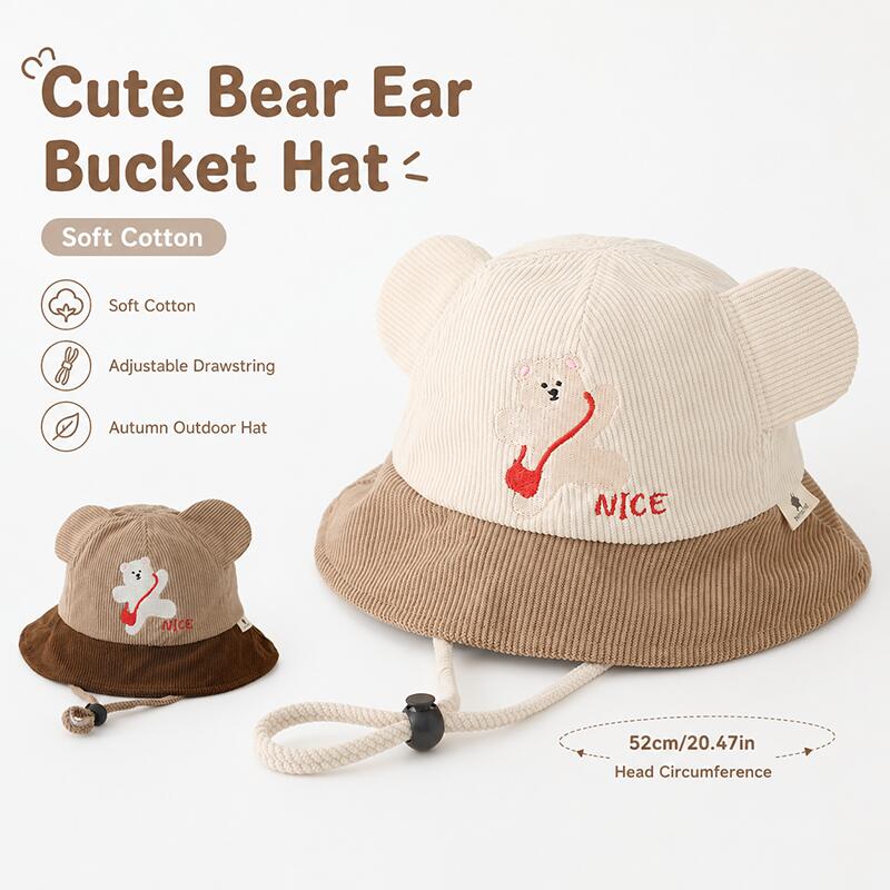 Kids Bear Ear Bucket Hat Soft  - Kids Outdoor Hat ulasan dan harga
