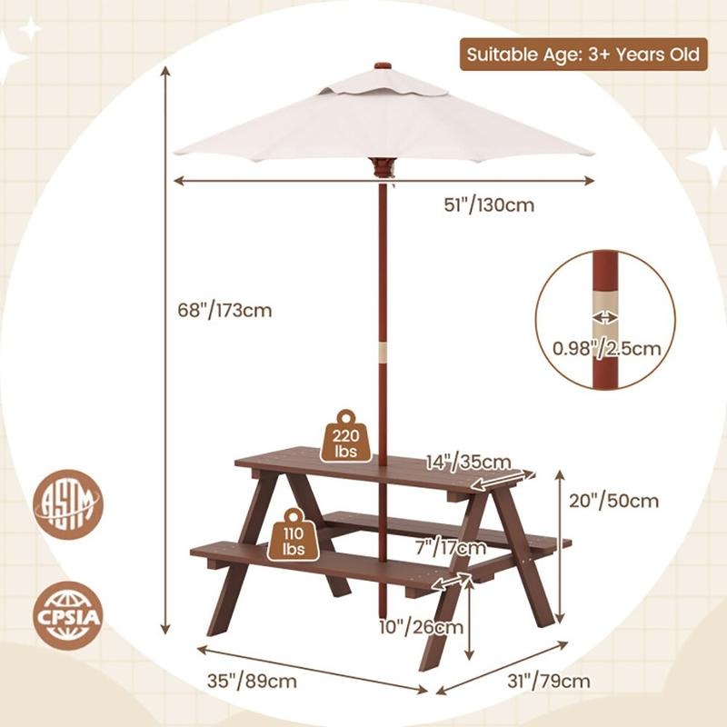 Outdoor 4-Seat Kids Picnic Tab - Kids Outdoor Umbrella For Table ulasan dan harga