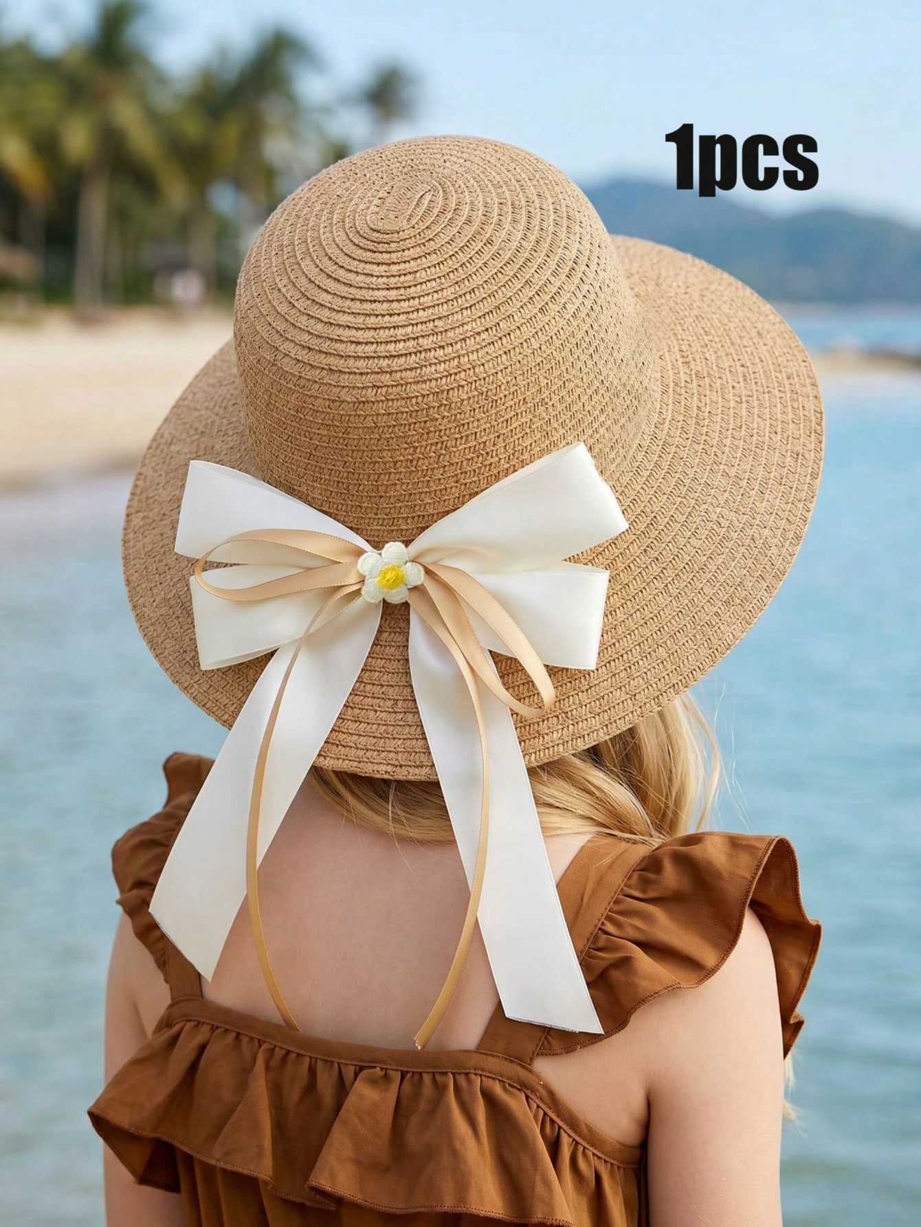 1Pc 3-8Y Girls Coffee Bow Stra - Kids Outdoor Hat ulasan dan harga