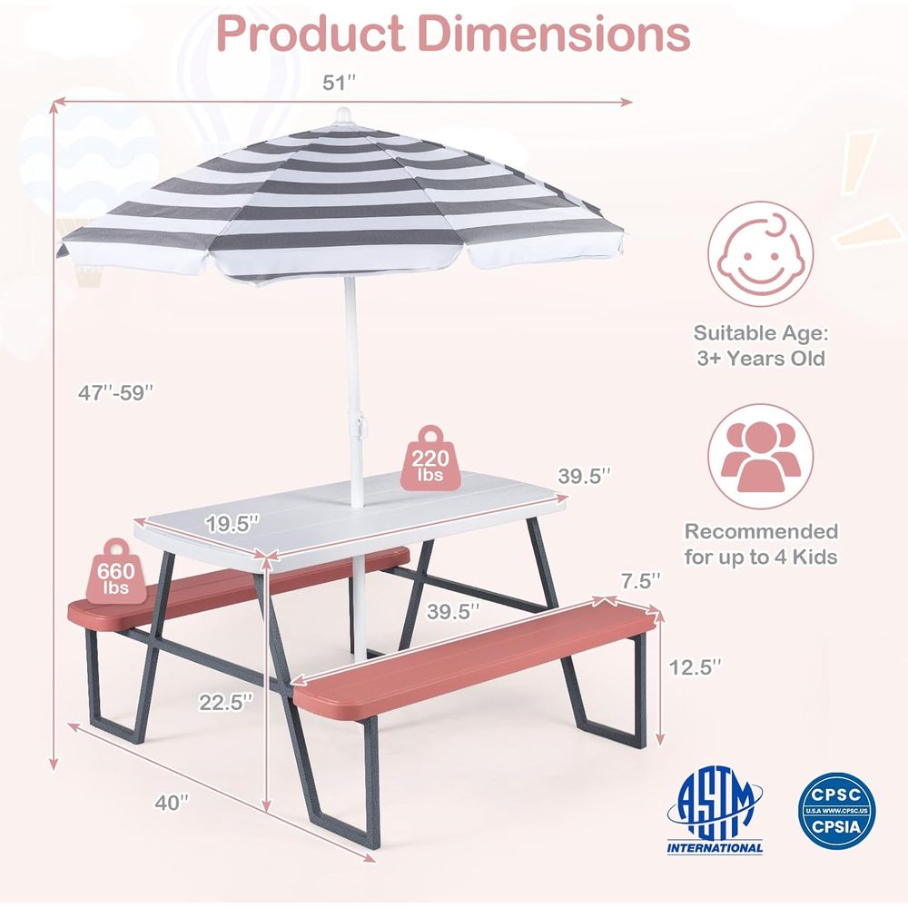 Kids Picnic Table, Toddler Out - Kids Outdoor Umbrella For Table ulasan dan harga